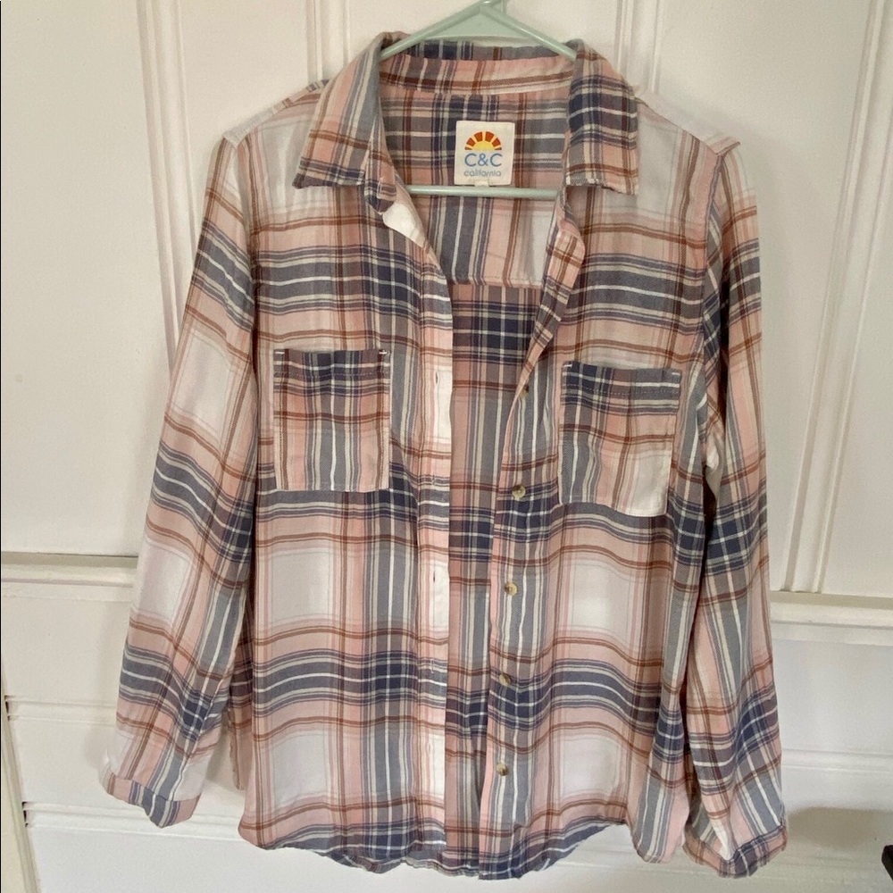 C&C California Pink Flannel Shirt Size M